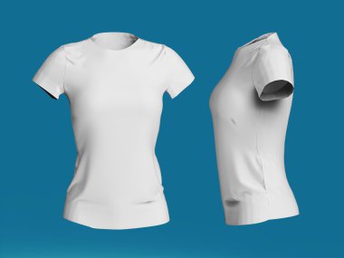 boş kadın T-shirt izole şablon 3d render. Promo kızlar üniforma mockup. Render