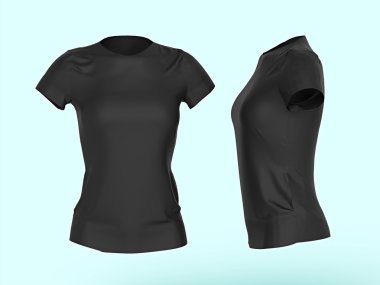 boş kadın T-shirt izole şablon 3d render. Promo kızlar üniforma mockup. Render