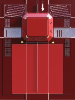 Hi tech duvar logo ve farklı Ayrıntılar için metal blok ile oluşturma. Sci-Fi arka plan. Fütüristik şekli. A4 standart ölçü poster şablonu