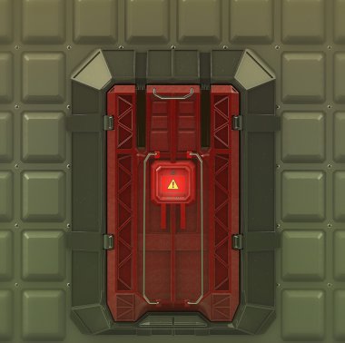 Bilim kurgu güvenlik ekran kilidi iç çok güvenli takviyeli kasa kapısı. 3D render 