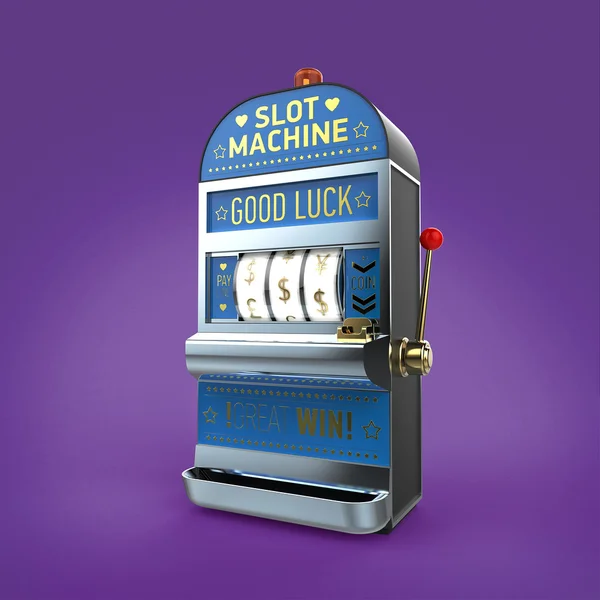 Klassiker Spielautomat mit Währungssymbolen Rollen. isoliert auf farbigem Hintergrund rendern — Stockfoto
