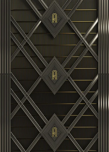 Estilo art deco de pared de acero y fondo de oro renderizado — Foto de Stock