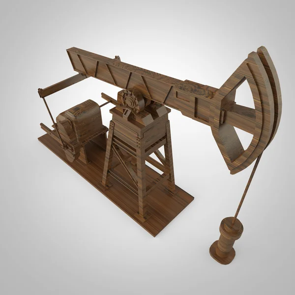 Hohe detaillierte Holz-Pumpjack, Ölplattform. isolierte Wiedergabe. Brennstoffindustrie, Wirtschaftskrise Illustration. — Stockfoto