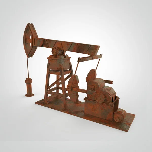 High detailed rusty pump-jack, oil rig. isolated  rendering.  fuel industry, economy crisis illustration. — 图库照片