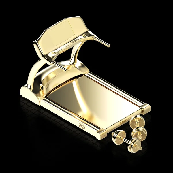 Altın koşu bandı ve fitness ekipmanları halter ağırlık egzersiz. izole render