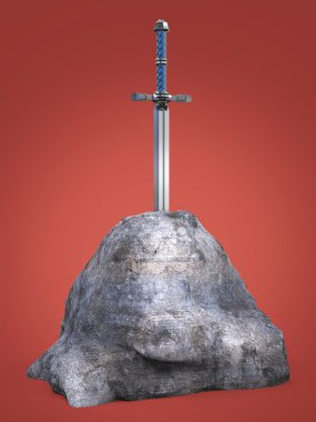 kılıç excalibur Kral Arthur kaya taşı izole render sıkışmış. aday başvuru testi metaforu