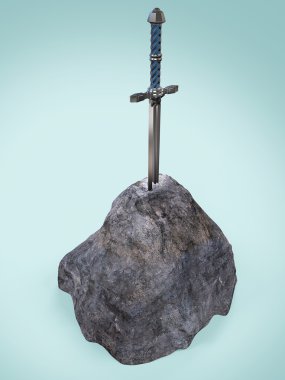 kılıç excalibur Kral Arthur kaya taşı izole render sıkışmış. aday başvuru testi metaforu