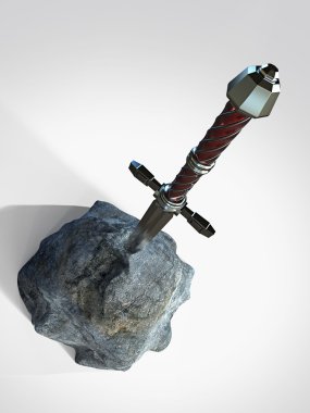 kılıç excalibur Kral Arthur kaya taşı izole render sıkışmış. aday başvuru testi metaforu