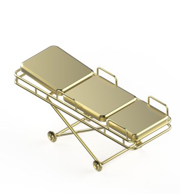 Tekerlekler üzerinde parlak metal hastane sedye izole beyaz arka plan biyometrik render
