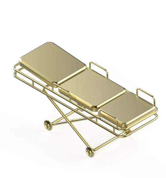 Glossy metal hospital stretcher on wheels isolated white background isometric rendering — Stock Photo, Image