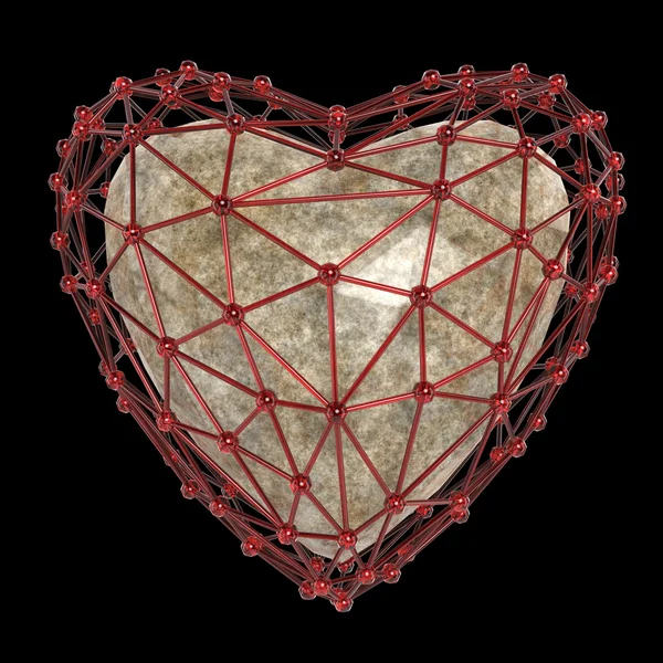 Crystal nízké poly lesklé srdce v atomu pole ve tvaru srdce kleci. Svatba a valentines day koncept — Stock fotografie