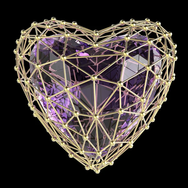 Κρύσταλλο καρδιά λαμπερά χαμηλή πολυ σε atom συστοιχίας ΣΧΗΜΑ κλουβί. Έννοια του γάμου και την ημέρα του Αγίου Βαλεντίνου — Φωτογραφία Αρχείου