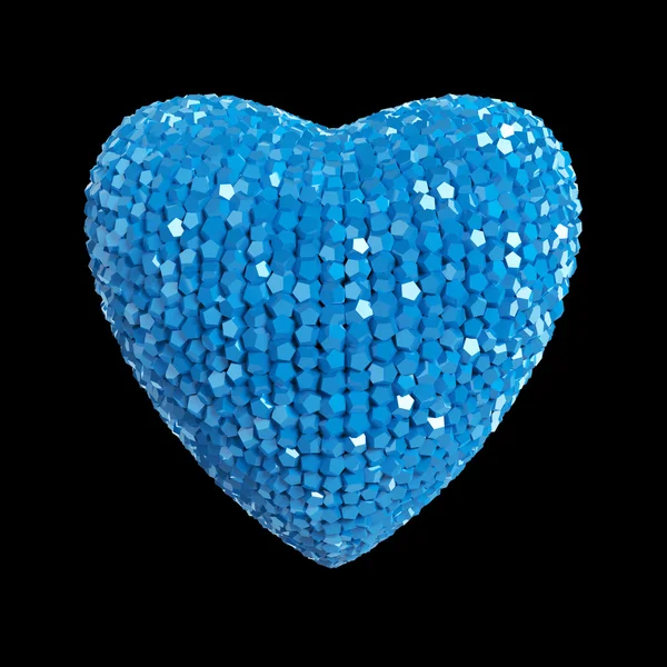 Style disco rendu coeur fait de cristaux colorés brillants isolés sur Valentines noires, mariage romance concept de fête — Photo