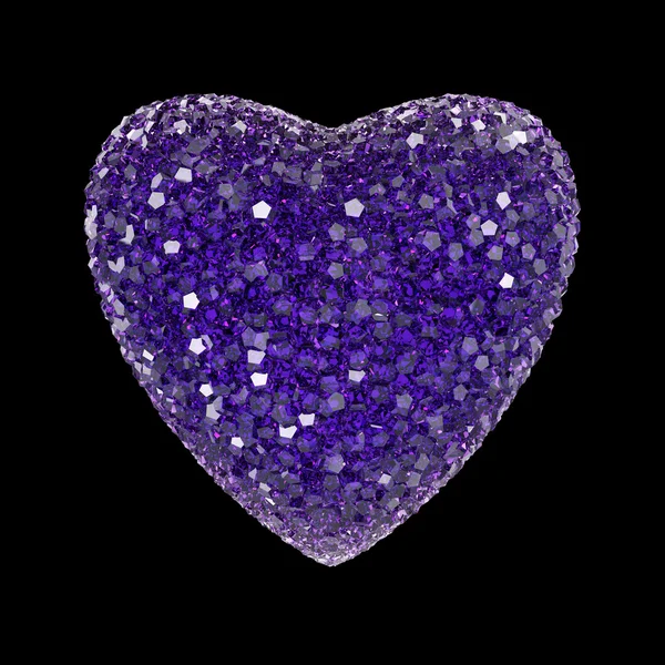 Disco estilo renderizado coração feito de cristais coloridos brilhantes isolados em preto Valentines, casamento romance partido conceito — Fotografia de Stock