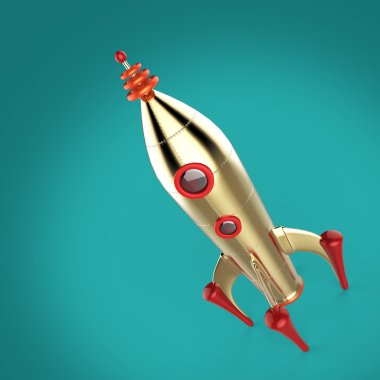 Vintage renkli roket uzay gemisi ile vücut perçinli ve iki windows simge başarılı iş başlamak yukarıya izole retro teknoloji stil oluşturma