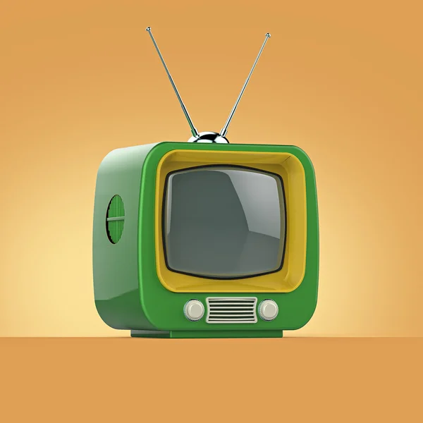 Desain klasik Retro TV dengan warna cerah shell plastik dan layar kosong terisolasi bayangan lembut render — Stok Foto