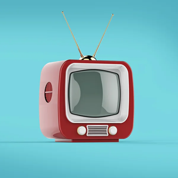 Klasický Design Retro Tv s plastovou skořepinou světlé barvy a prázdná obrazovka izolované měkký stín vykreslení — Stock fotografie