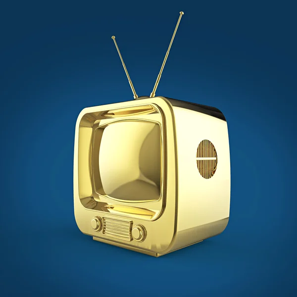 Classic Design Retro TV Golden Shiny Ghosy изолирован мягкой тенью рендеринга — стоковое фото