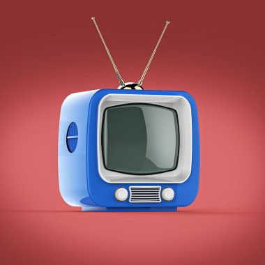 Klasik tasarım Retro Tv parlak renkli plastik kabuk ve boş ekran izole yumuşak gölge ile render