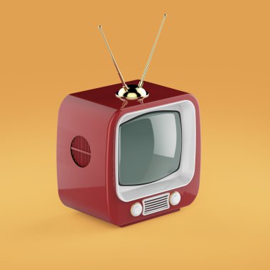 Klasik tasarım Retro Tv parlak renkli plastik kabuk ve boş ekran izole yumuşak gölge ile render
