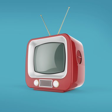 Klasik tasarım Retro Tv parlak renkli plastik kabuk ve boş ekran izole yumuşak gölge ile render