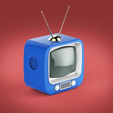 Klasik tasarım Retro Tv parlak renkli plastik kabuk ve boş ekran izole yumuşak gölge ile render