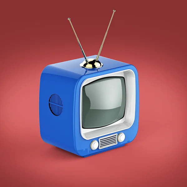 Desain klasik Retro TV dengan warna cerah shell plastik dan layar kosong terisolasi bayangan lembut render — Stok Foto