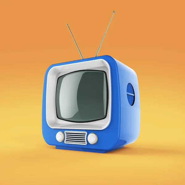 클래식 디자인 레트로 Tv 밝은 색 플라스틱 쉘와 고립 된 빈 화면 부드러운 그림자 렌더링 — 스톡 사진