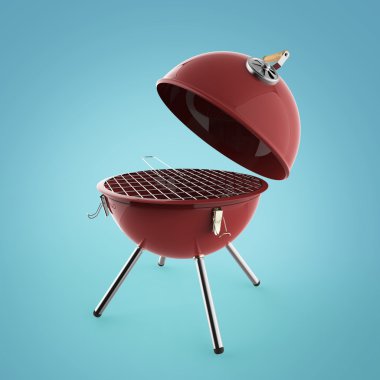 kavurma için katlanır metal kapaklı su ısıtıcısı barbekü kömür ızgara, Barbekü izole render