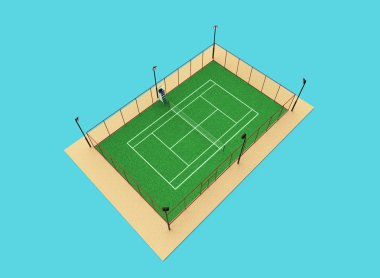 green tennis court high quality detalied grass render sports field isolated clipart