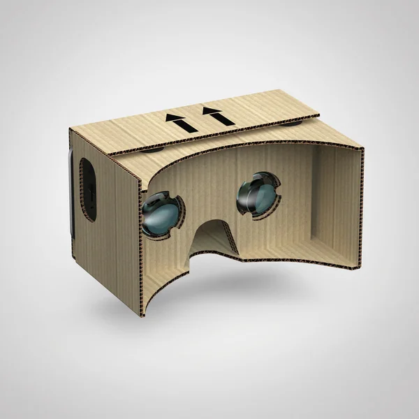 Віртуальні окуляри для очей картонне обладнання для голови VR-шолом, пристрій доповненої реальності з мобільним телефоном всередині рендерингу ізольовано — стокове фото