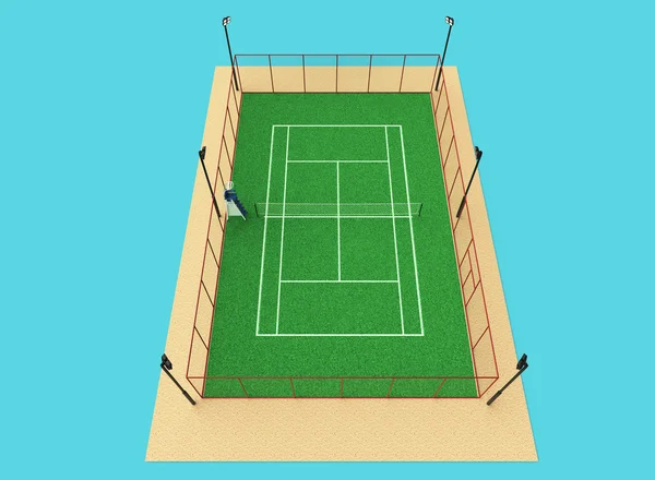 Groene Tennisbaan hoge kwaliteit detalied gras renderen sportveld geïsoleerd — Stockfoto