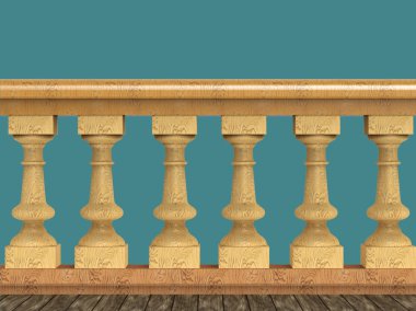 ahşap taş ve metal izole yüksek kaliteli render yapılmış vintage korkuluk dekoratif korkuluk