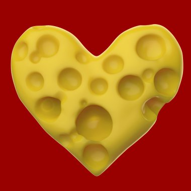 Kalp, delikli peynirden yapılmış. yüksek kaliteli render. Için Konsept aşk , sevgililer günü , romantizm , tutku , izole
