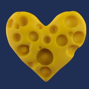 Kalp, delikli peynirden yapılmış. yüksek kaliteli render. Için Konsept aşk , sevgililer günü , romantizm , tutku , izole