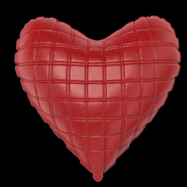 美しいキルト光沢のある革ハート形の枕。愛、ロマンス、バレンタインデーのためのファッション手作りのコンセプト。レンダリング, 分離 — ストック写真