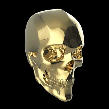 altın parlak cilalı metal kafatası siyah arka plan üzerinde izole render
