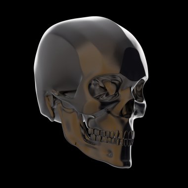 koyu parlak cilalı metal kafatası siyah arka plan üzerinde izole render s