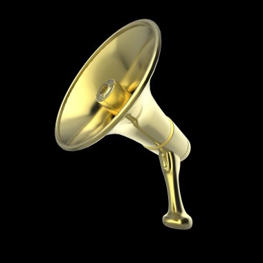 siyah arka plan işleme izole parlak altın megafon.