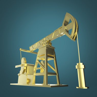High detailed golden oil pump-jack, rig. isolated rendering.  fuel industry, economy crisis illustration. clipart
