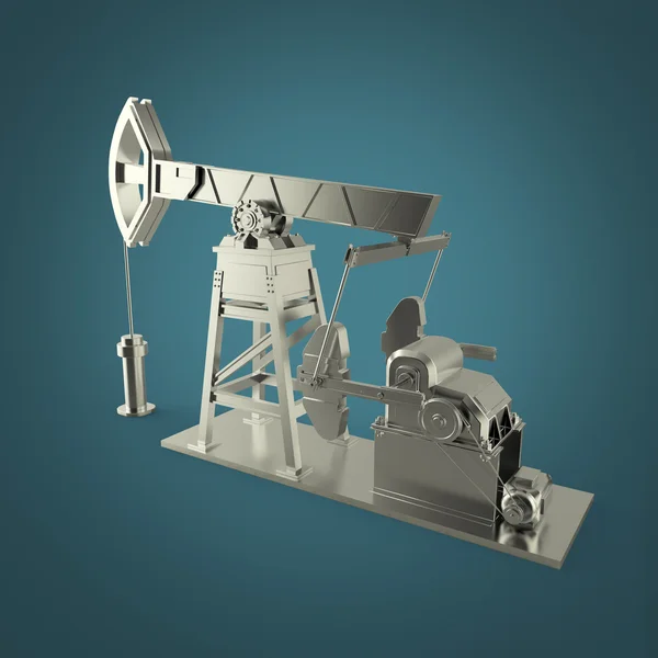 High detailed silver pump-jack, oil rig. isolated  rendering.  fuel industry, economy crisis illustration. — Stock Photo, Image