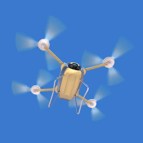 Aerial robot drone, quadrocopter, with camera flying in the blue sky. Concept hovering multycopter render — Stock Photo, Image