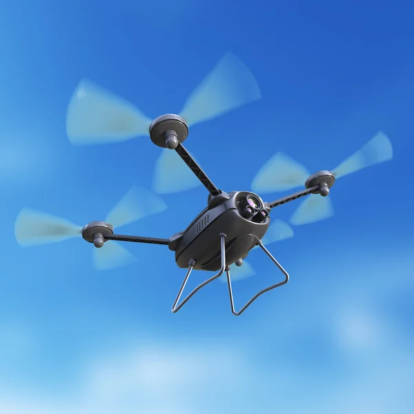 공중 로봇 무인 항공기, quadrocopter, 푸른 하늘에 비행 하는 카메라와 함께 개념 유혹 multycopter 렌더링 — 스톡 사진