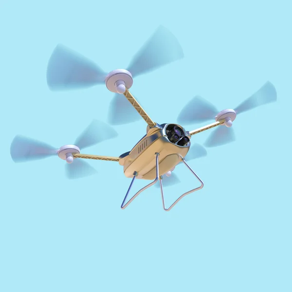 Hava robot dron, quadrocopter, mavi gökyüzünde uçan kamera ile. Kavram gezinip multycopter render — Stok fotoğraf