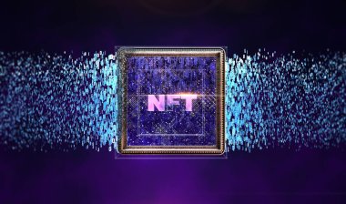 Renkli soyut arkaplandaki NFT karşılanamaz tokenscrypto sanatı. Eşsiz koleksiyonlar için oyunlar ya da sanatla ödeme yapın. NFT kripto sanat koleksiyonu konseptinin 3D sunucusu