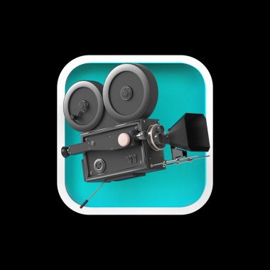 high detailed vintage movie camera on rounded square background.