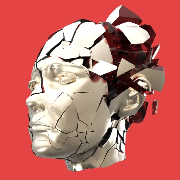 Glossy woman head exploding shuttered Headache, mental problems