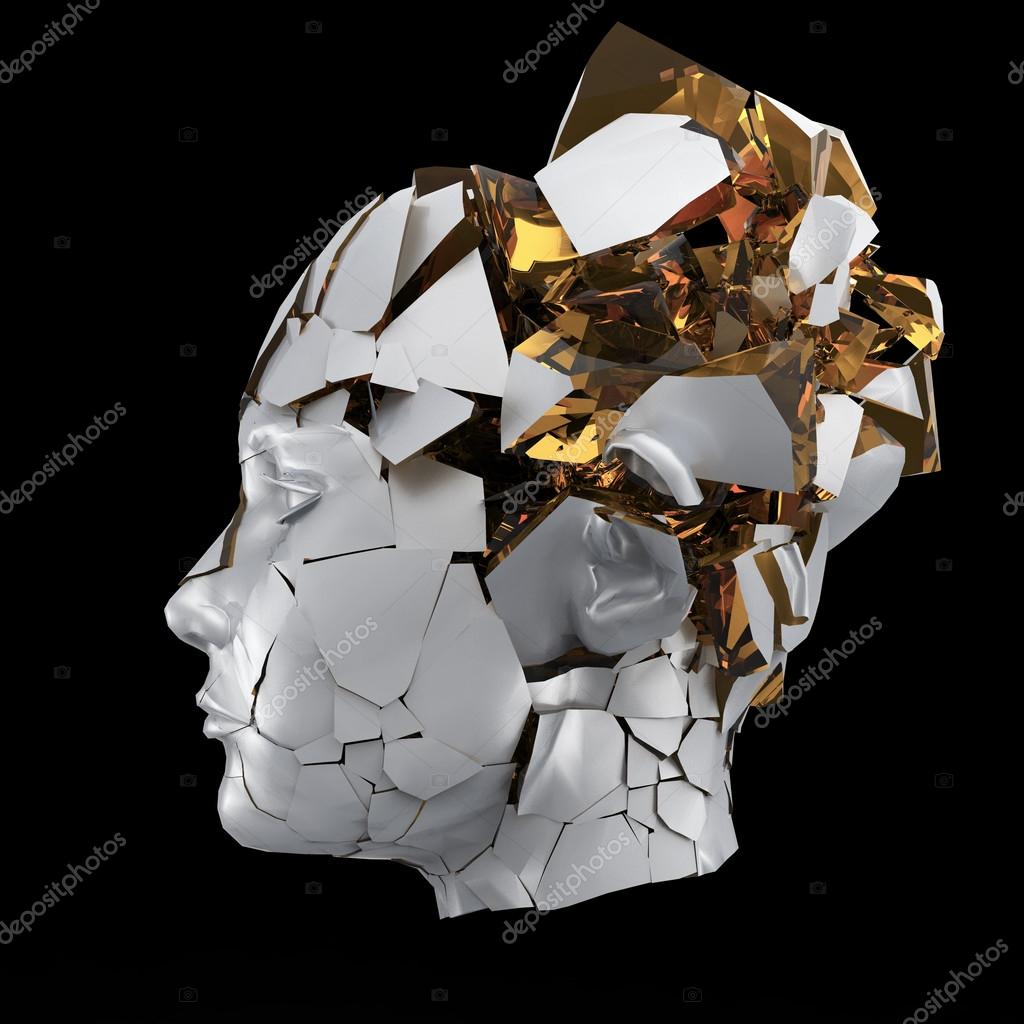 Glossy woman head exploding shuttered Headache, mental problems
