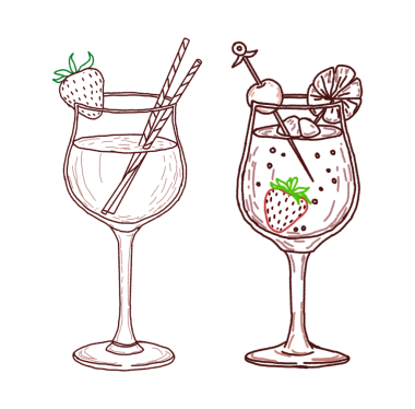 Şeffaf arka planda izole edilmiş yaz kokteyllerinin el çizimi.
