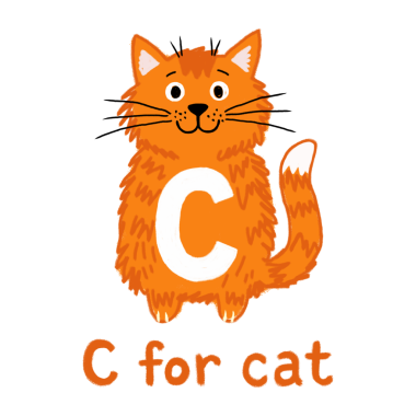 Şeffaf arkaplanda izole edilmiş kedi için el çizimi c, alfabe öğrenimi